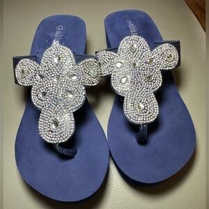 Olivia Miller Rhinestone Wedge Thong Sandal are Size 7 and in EUC